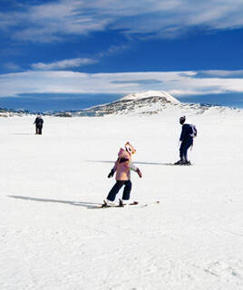 Famille faisant du ski alpin