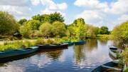 Rivière passant dans le parc de la Brière avec des embarcations
